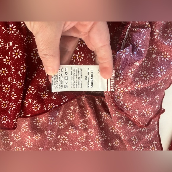 SHEIN Womens Top Boho  V Neck Floral Size L Long Sleeve Ruffle Hem, Shirred, - Picture 12 of 13